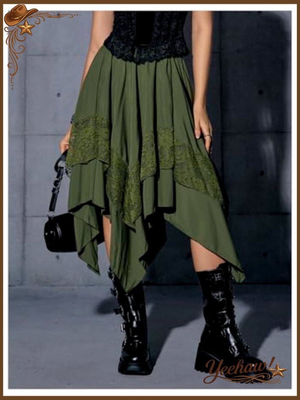Women's Renaissance Pirate Midi Skirt Asymmetrical Lace High Low A-Line Flowy - Picture 6 of 7